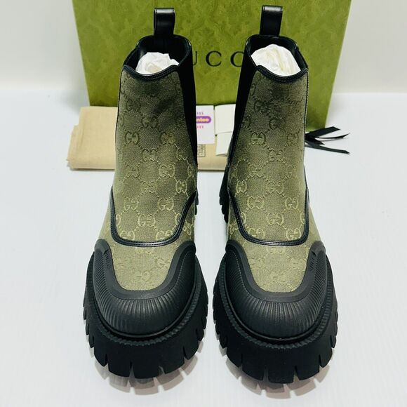 Gucci GG Jacquard Canvas Ankle Chelsea Boots Green Black 10.5/US 11 NIB $1,150 - Picture 6 of 15